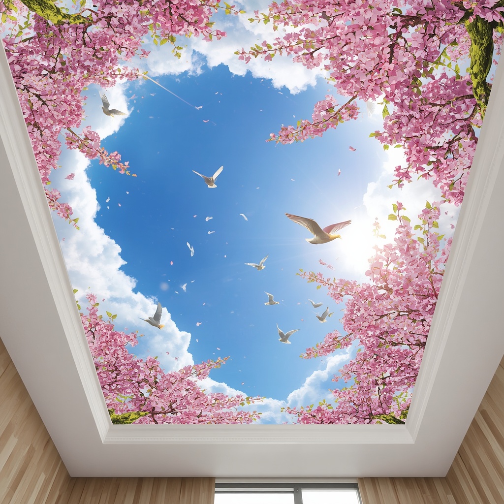 lucid-origin_Ultra_realistic_virtual_sky_ceiling_design_breathtaking_spring_atmosphere_with_b-0000 چاپ آسمان مجازی بهاری - تصویر 1